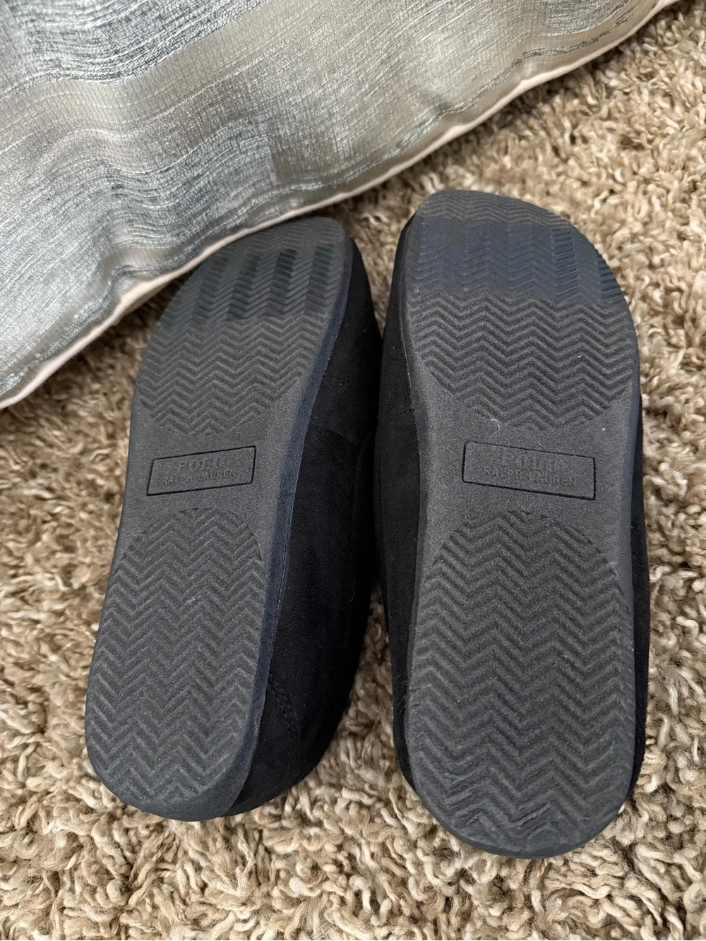 Polo by Ralph Lauren Black Suede Bear Embroidered Slip-On Loafers